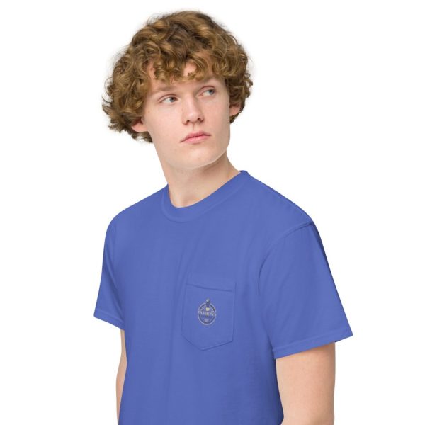 unisex garment dyed pocket t shirt flo blue left front 63964c8c02240
